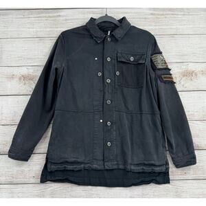 Free People Distressed Beaded Double Button Jacket Womens XS Black Gray